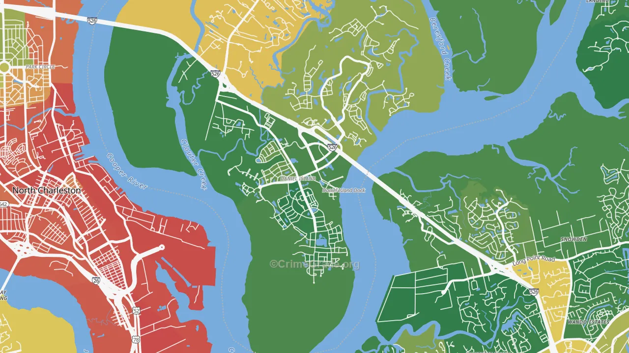 Daniel Island, Charleston, SC Map of Burglary Rates