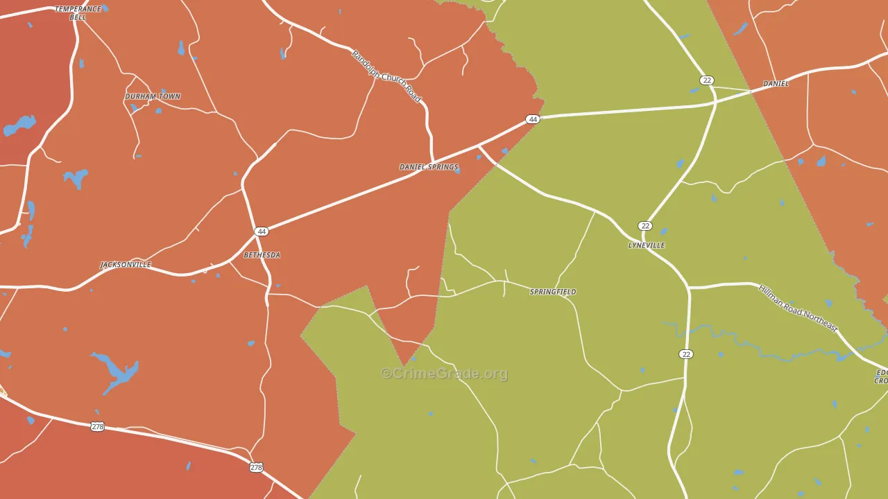 Daniel Springs, GA Map of Burglary Rates