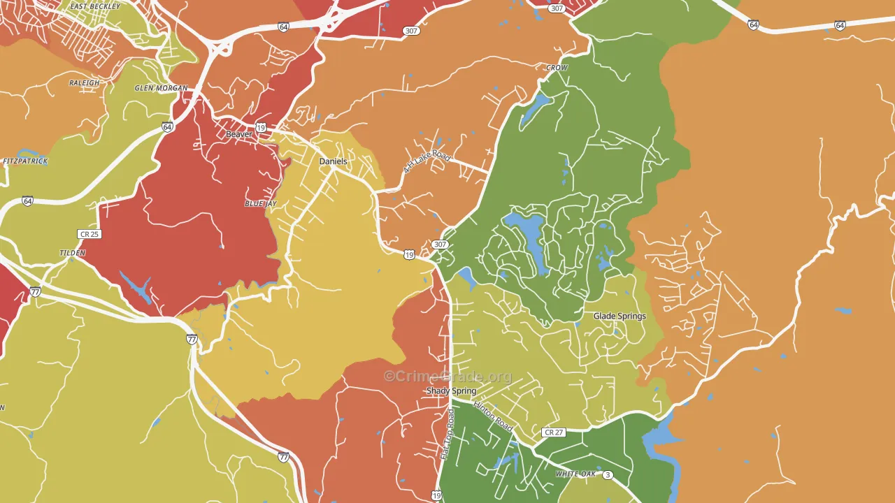 Daniels, WV Map of Burglary Rates