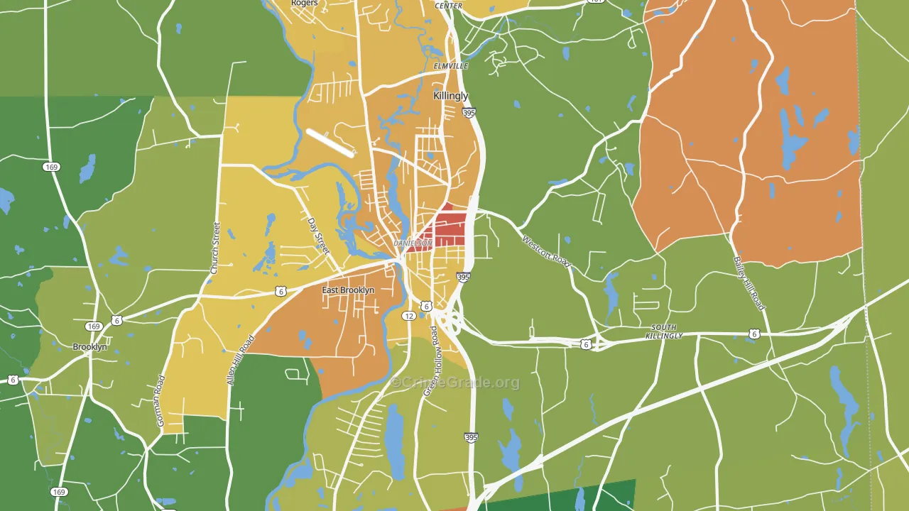 Danielson, CT Map of Burglary Rates