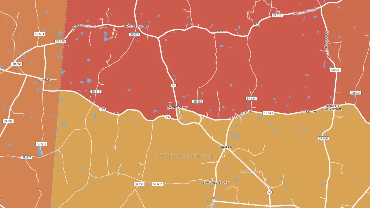 Danieltown, VA Map of Burglary Rates