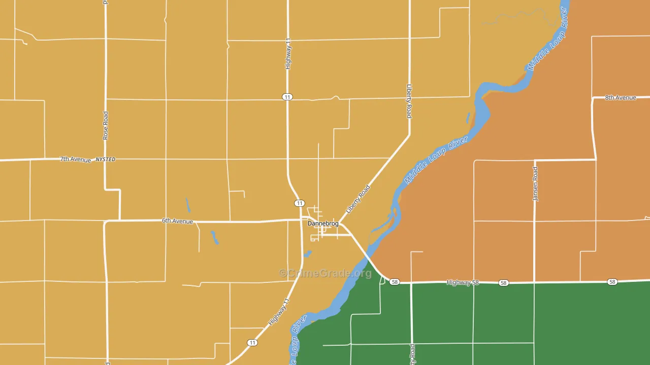 Dannebrog, NE Map of Burglary Rates
