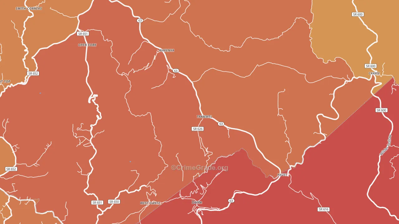 Dante, VA Map of Burglary Rates