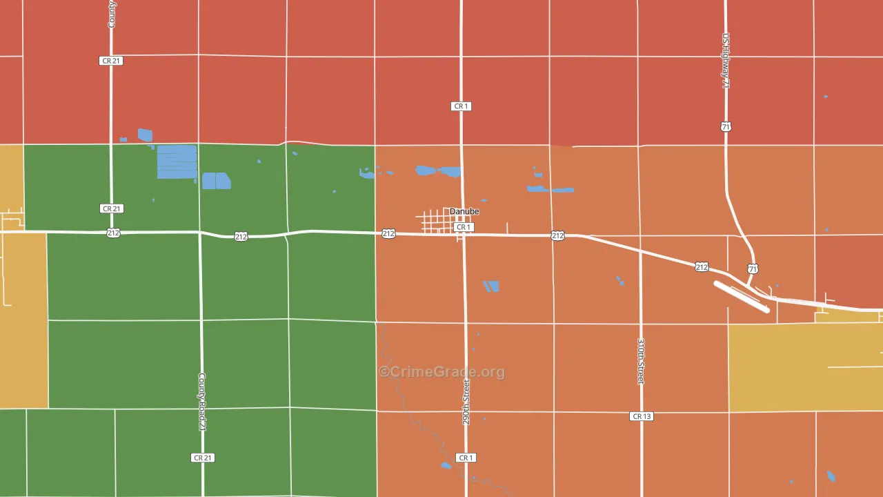 Danube, MN Map of Burglary Rates