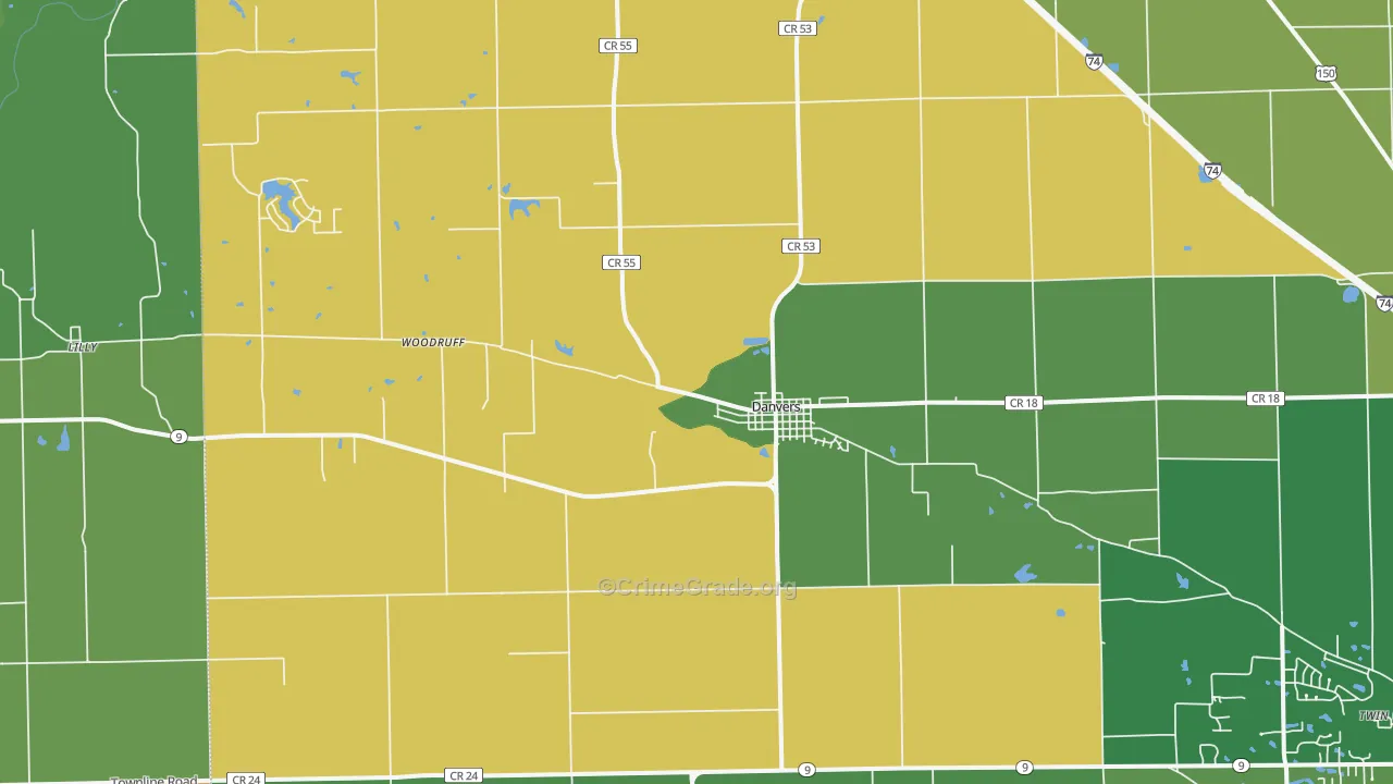 Danvers, IL Map of Burglary Rates