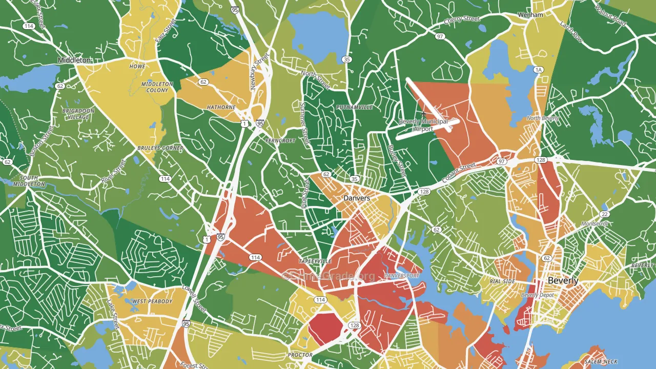 Danvers, MA Map of Burglary Rates