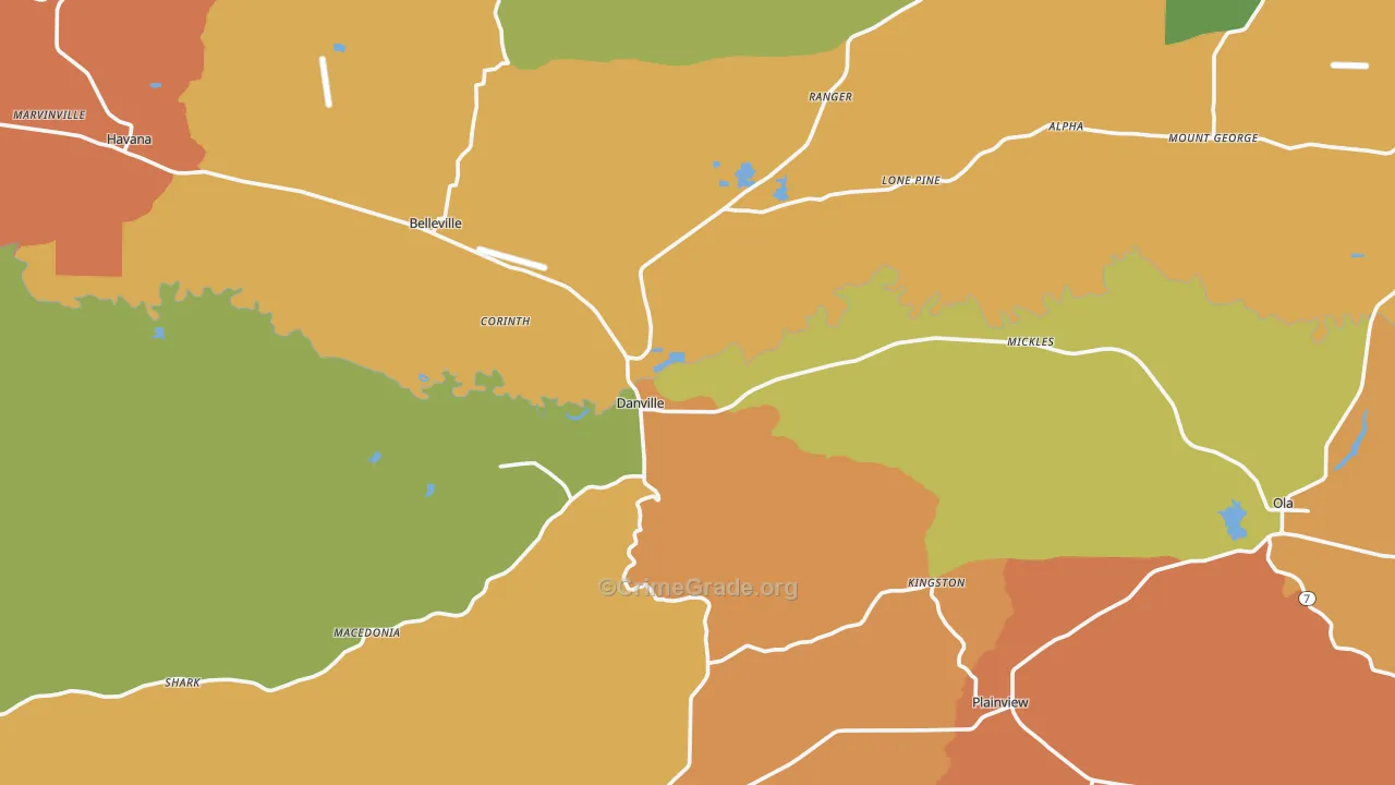Danville, AR Map of Burglary Rates