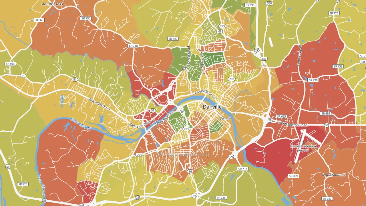 Danville City, VA Map of Burglary Rates