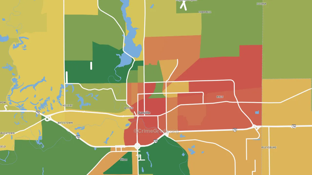 Danville, IL Map of Burglary Rates