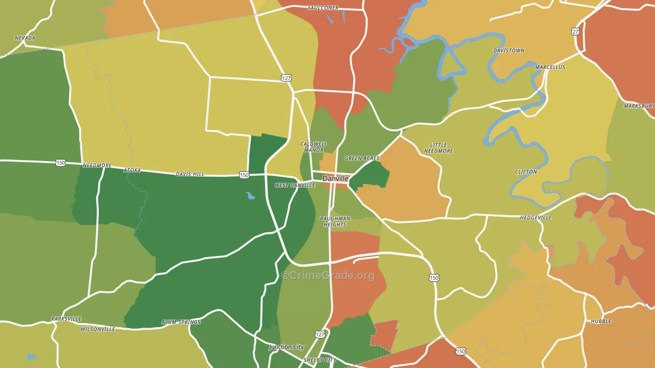 Danville, KY Map of Burglary Rates