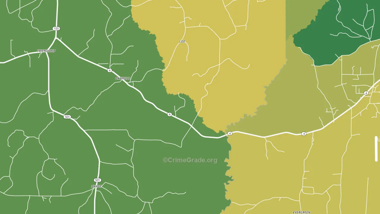 Danville, LA Map of Burglary Rates