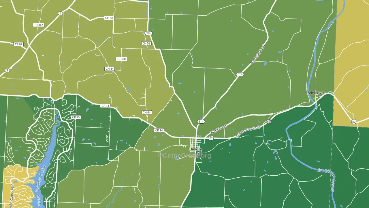 Danville, OH Map of Burglary Rates