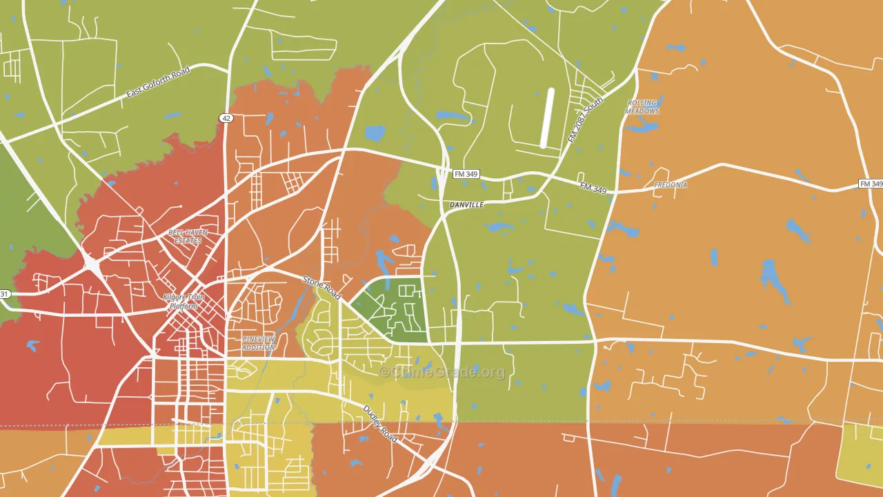 Danville, TX Map of Burglary Rates