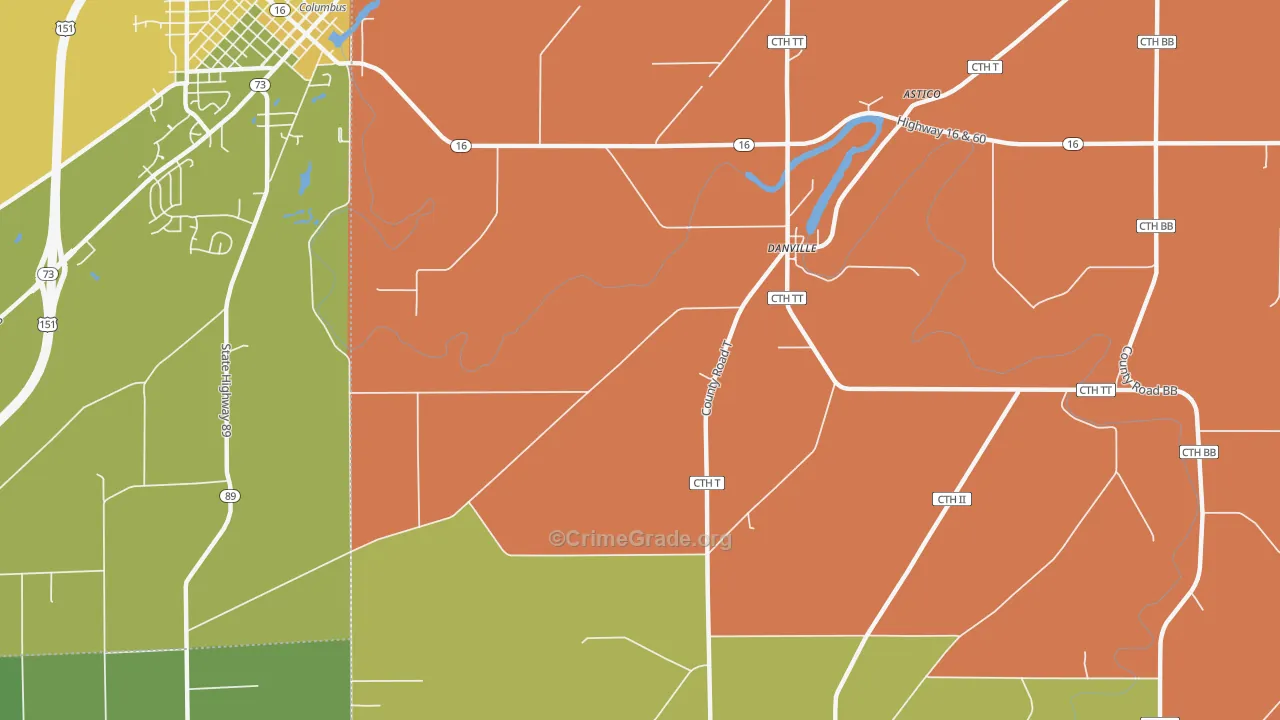 Danville, WI Map of Burglary Rates