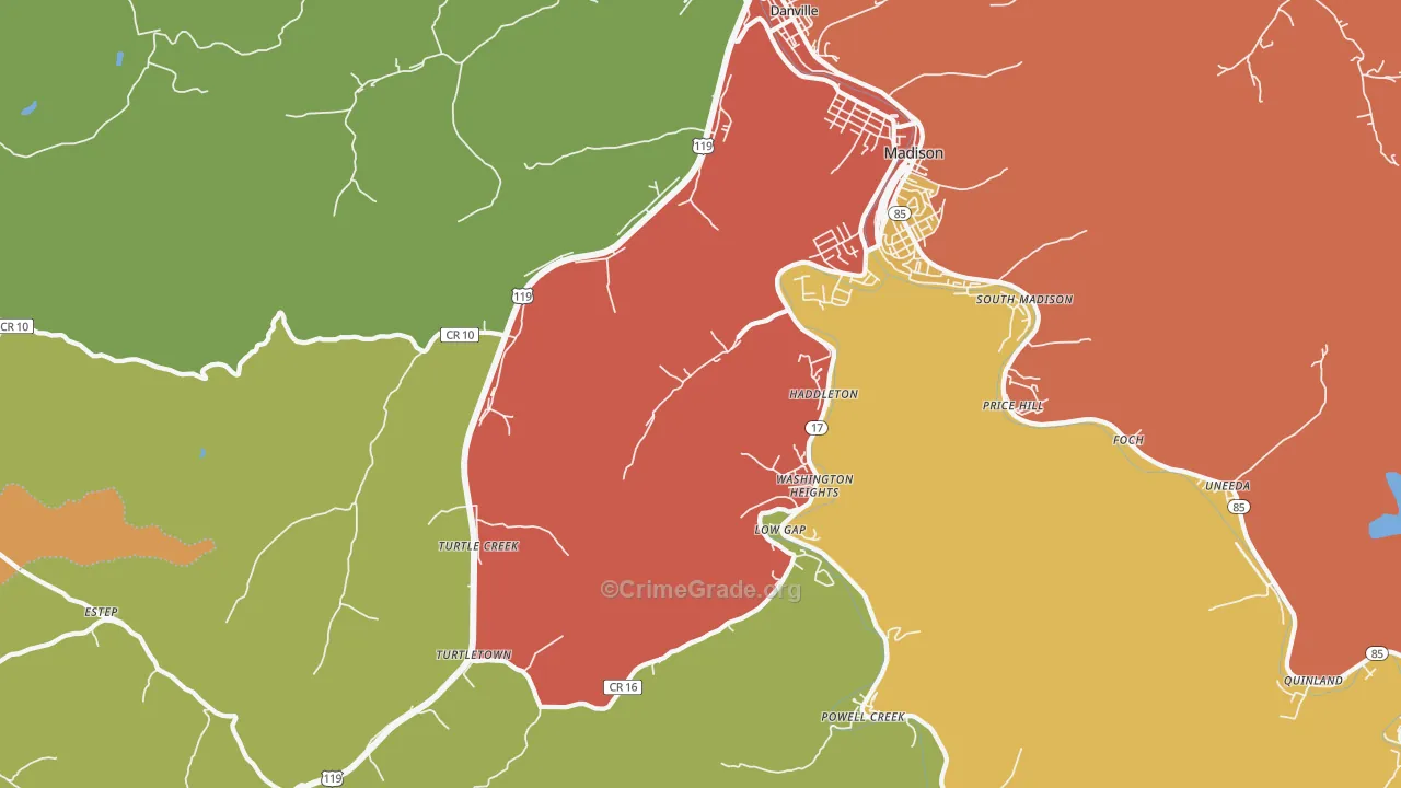Danville, WV Map of Burglary Rates