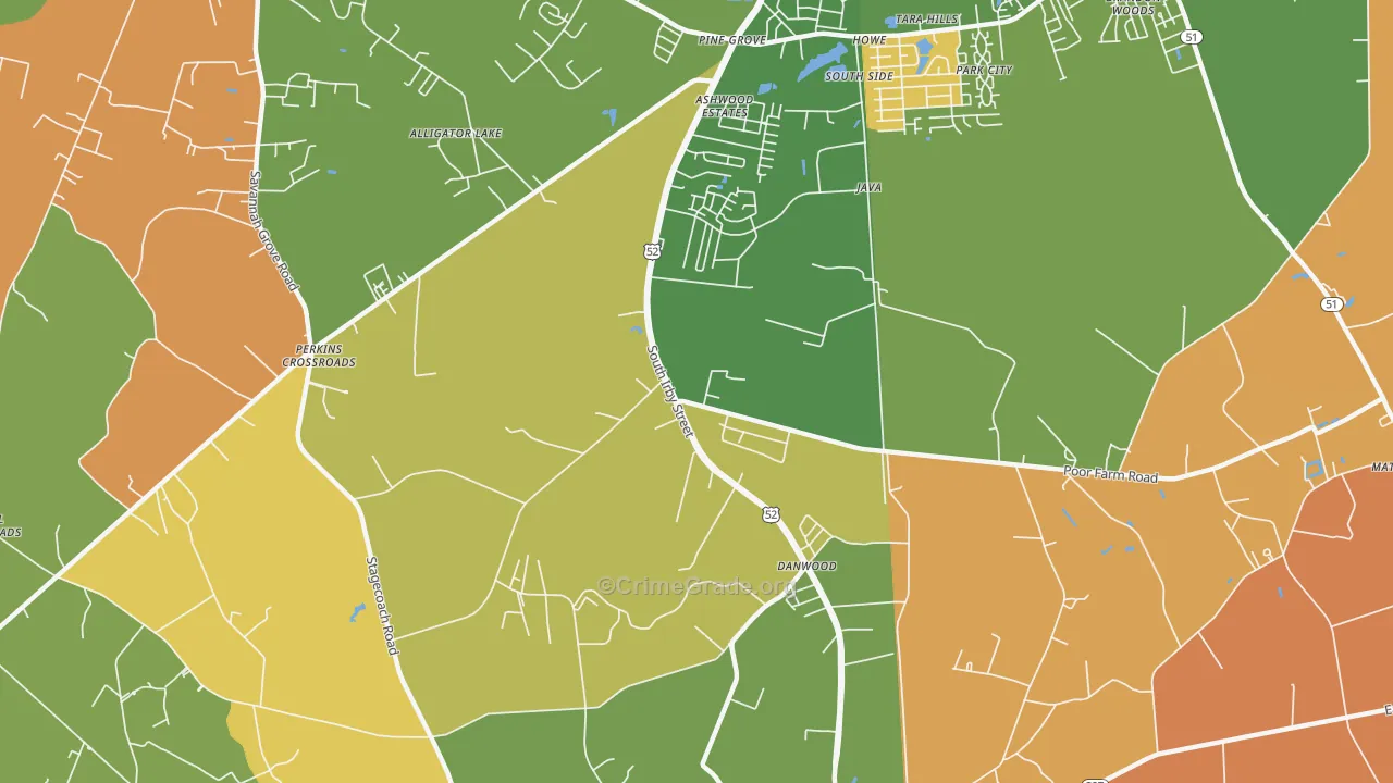 Danwood, SC Map of Burglary Rates
