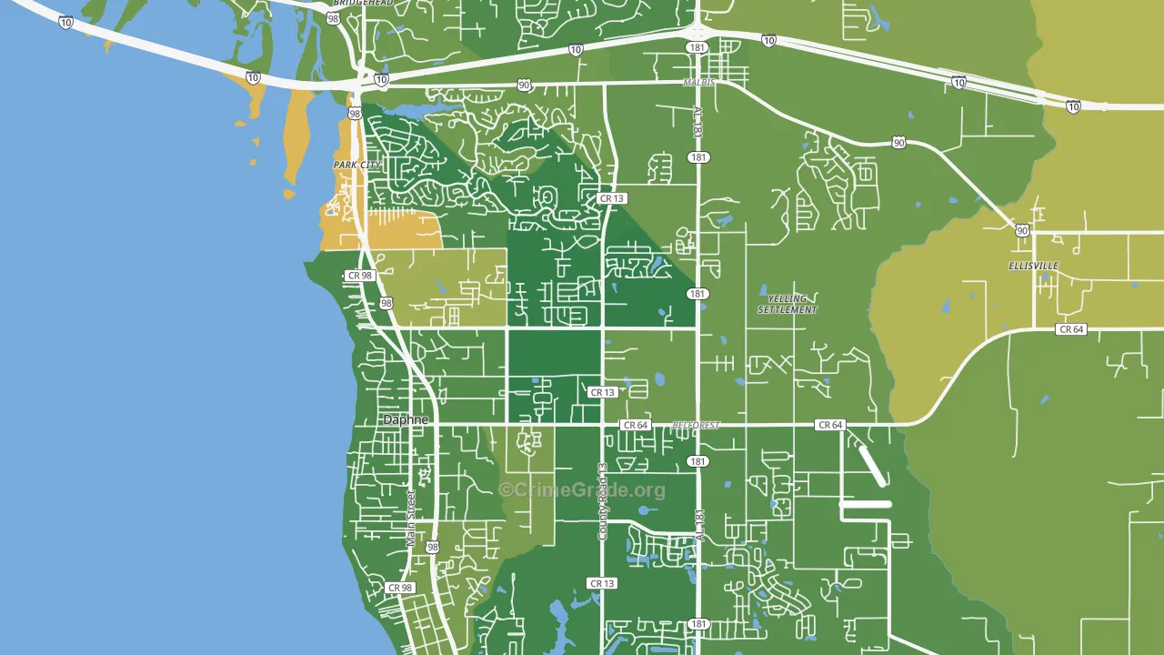 Daphne, AL Map of Burglary Rates