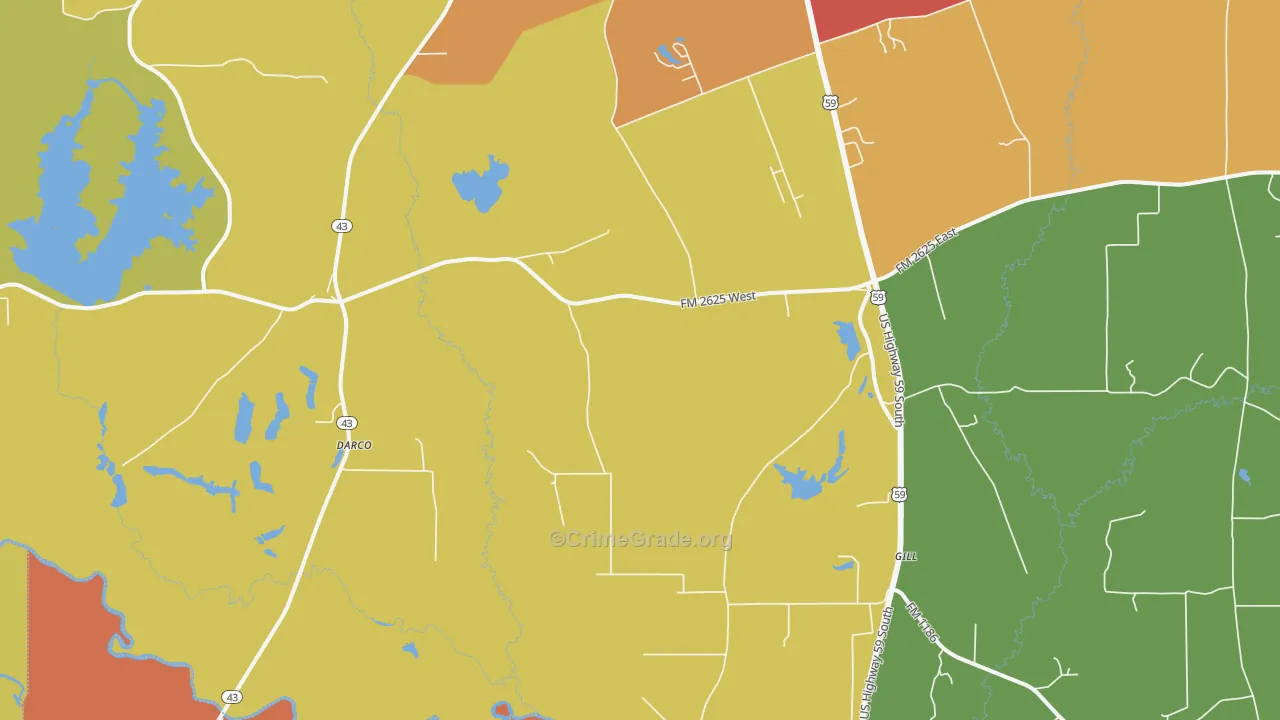 Darco, TX Map of Burglary Rates