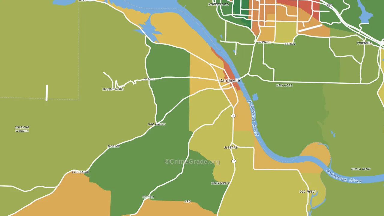 Dardanelle, AR Map of Burglary Rates