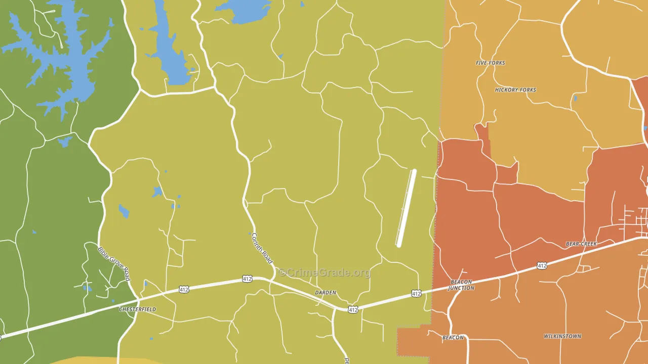 Darden, TN Map of Burglary Rates