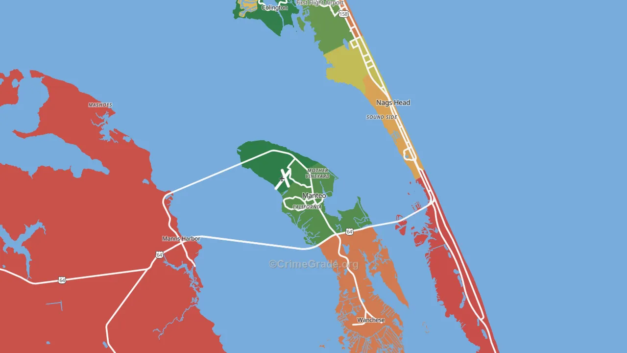 Dare County, NC Map of Burglary Rates