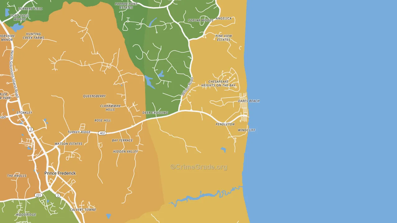 Dares Beach, MD Map of Burglary Rates