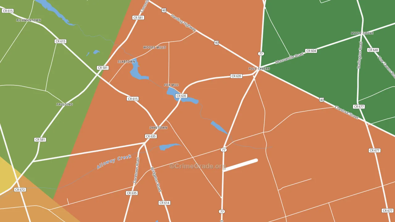 Daretown, NJ Map of Burglary Rates