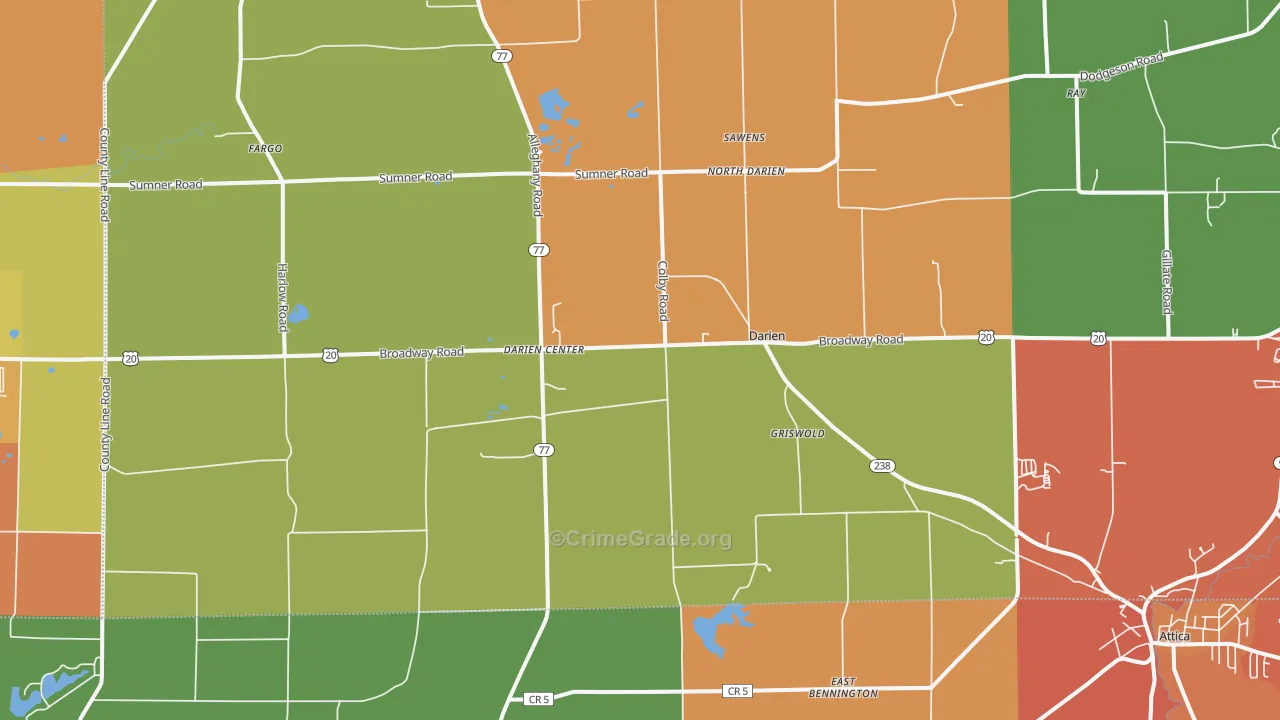 Darien Center, NY Map of Burglary Rates