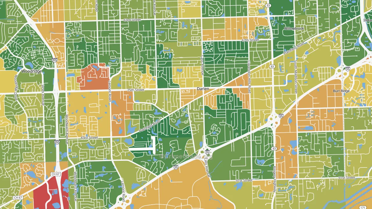 Darien, IL Map of Burglary Rates