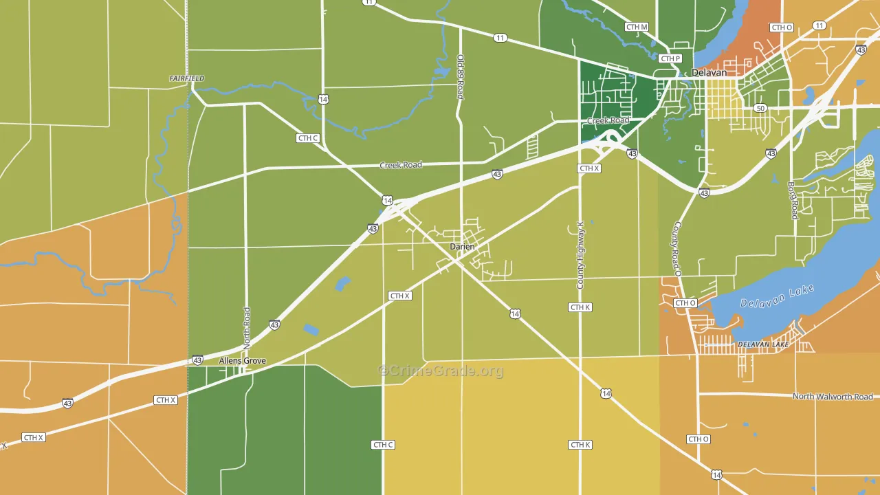 Darien, WI Map of Burglary Rates