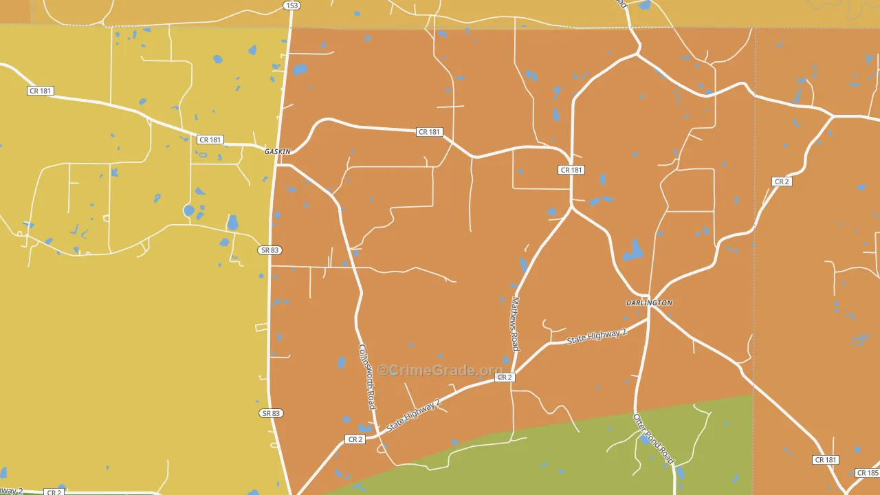 Darlington, FL Map of Burglary Rates
