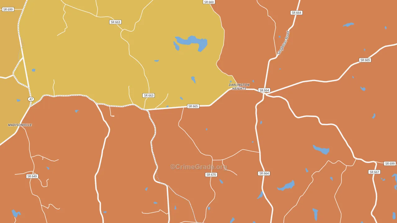Darlington Heights, VA Map of Burglary Rates