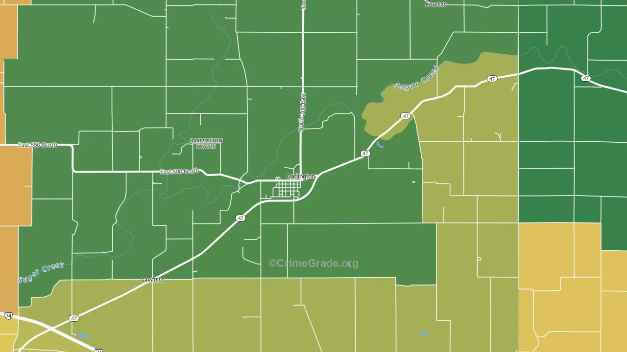 Darlington, IN Map of Burglary Rates