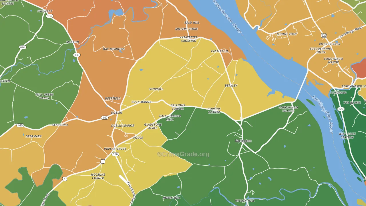 Darlington, MD Map of Burglary Rates