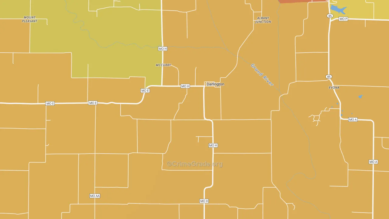 Darlington, MO Map of Burglary Rates