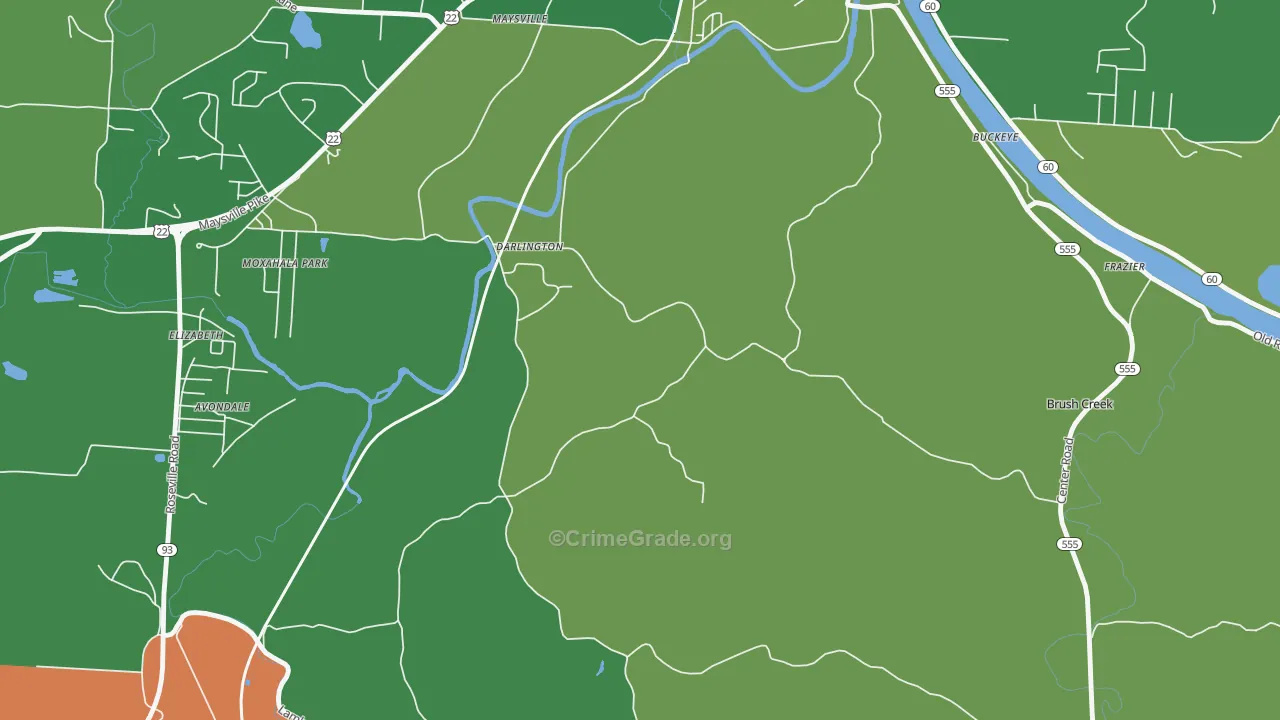 Darlington, OH Map of Burglary Rates