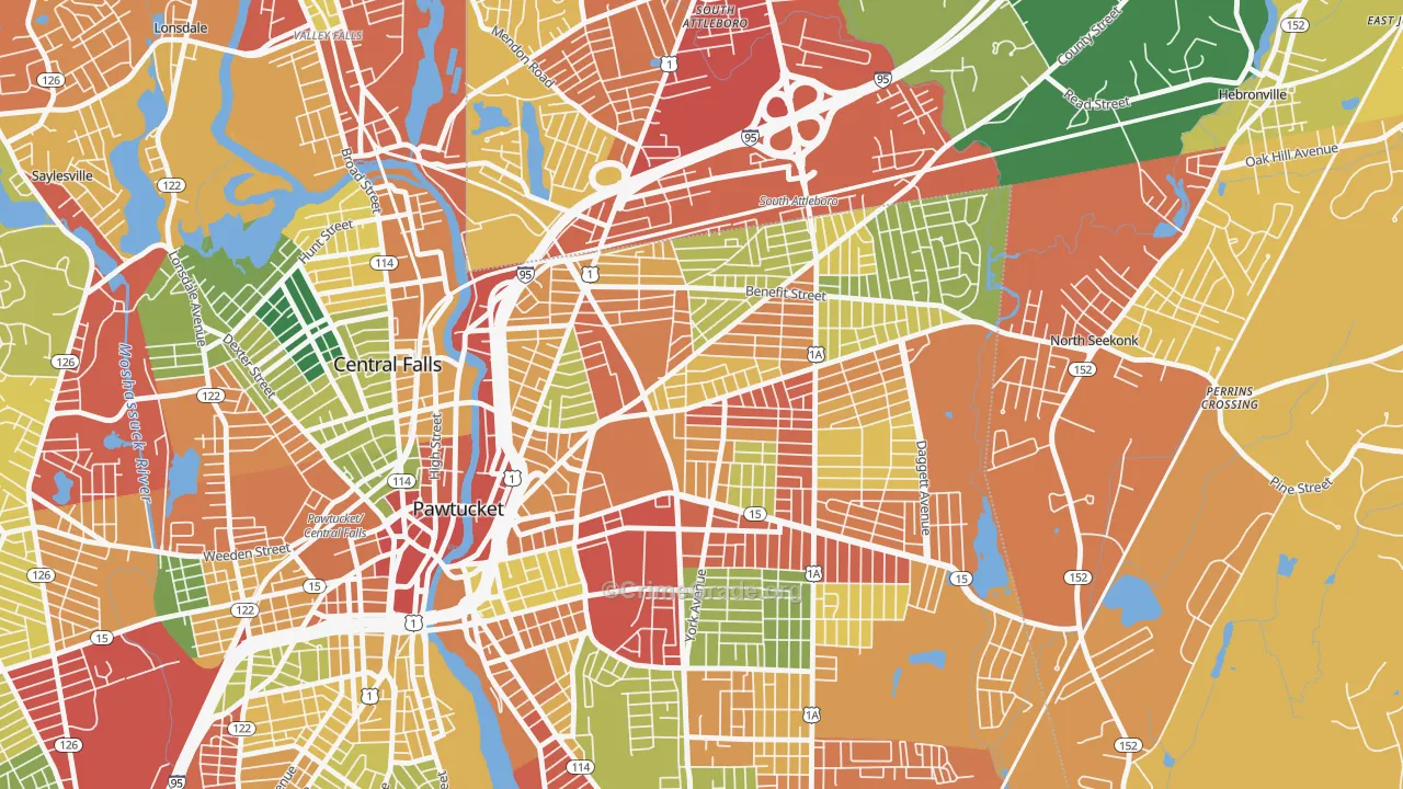 Darlington, Pawtucket, RI Map of Burglary Rates