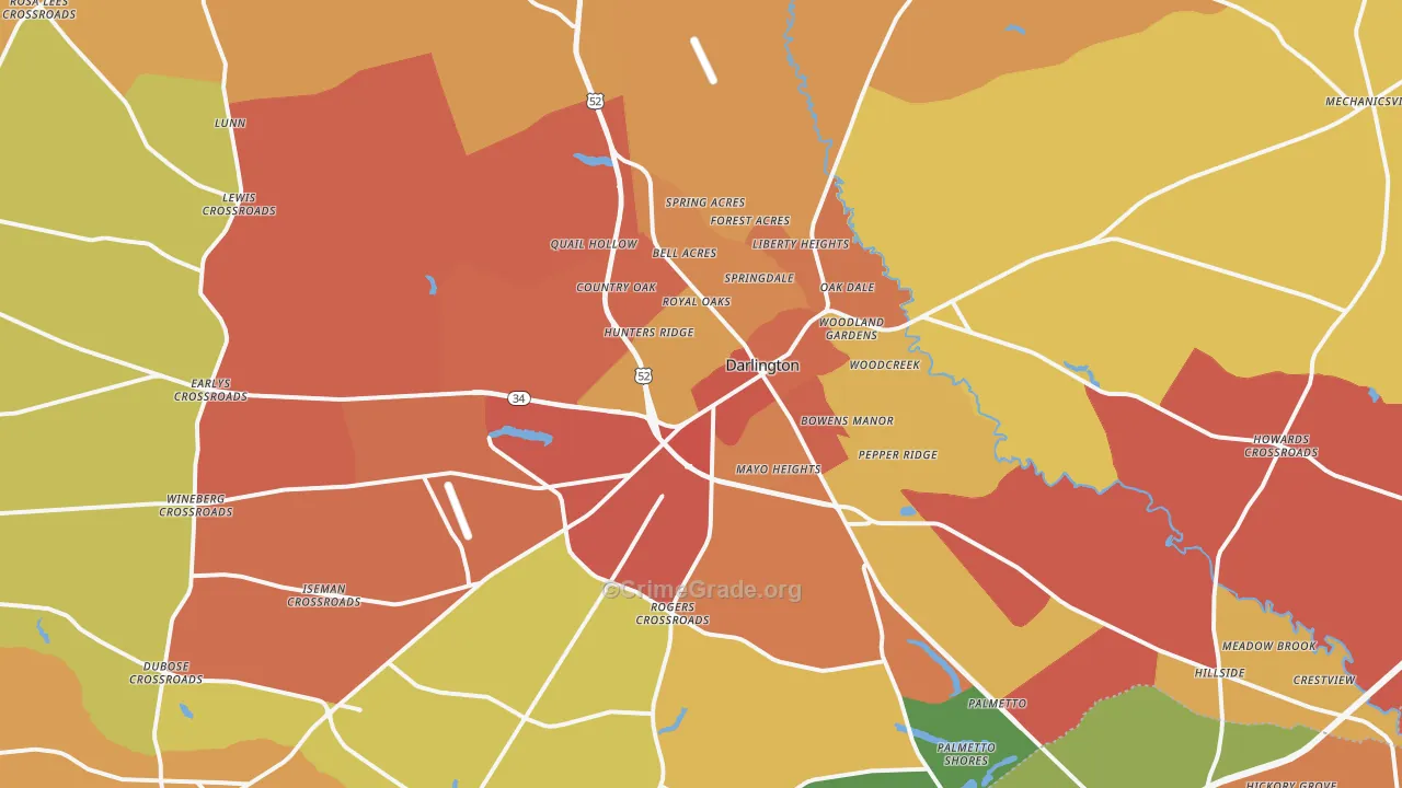 Darlington, SC Map of Burglary Rates