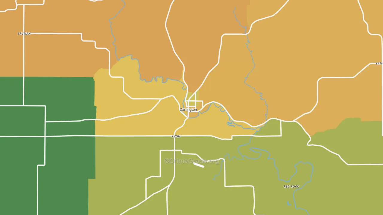 Darlington, WI Map of Burglary Rates