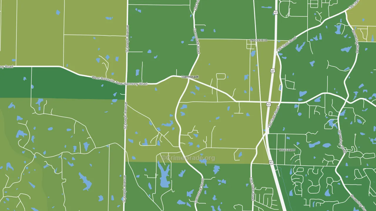 Darmstadt, IN Map of Burglary Rates