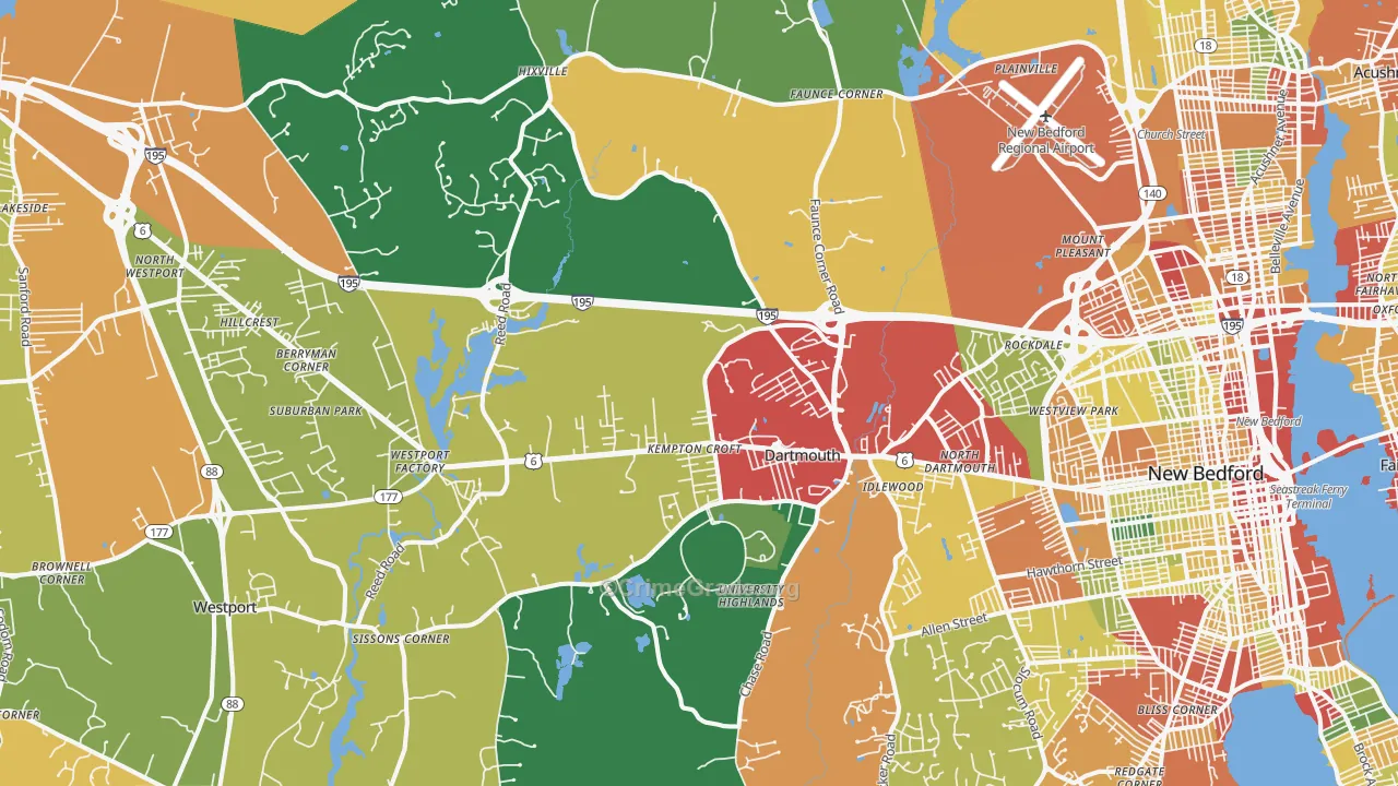Dartmouth, MA Map of Burglary Rates
