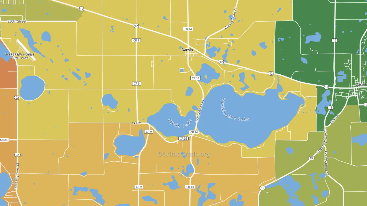Darwin, MN Map of Burglary Rates