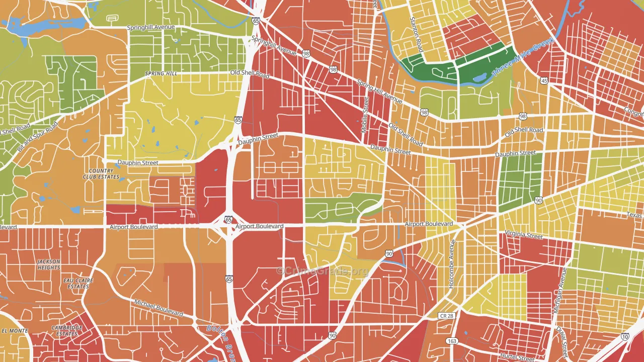 Dauphin Acres, Mobile, AL Map of Burglary Rates