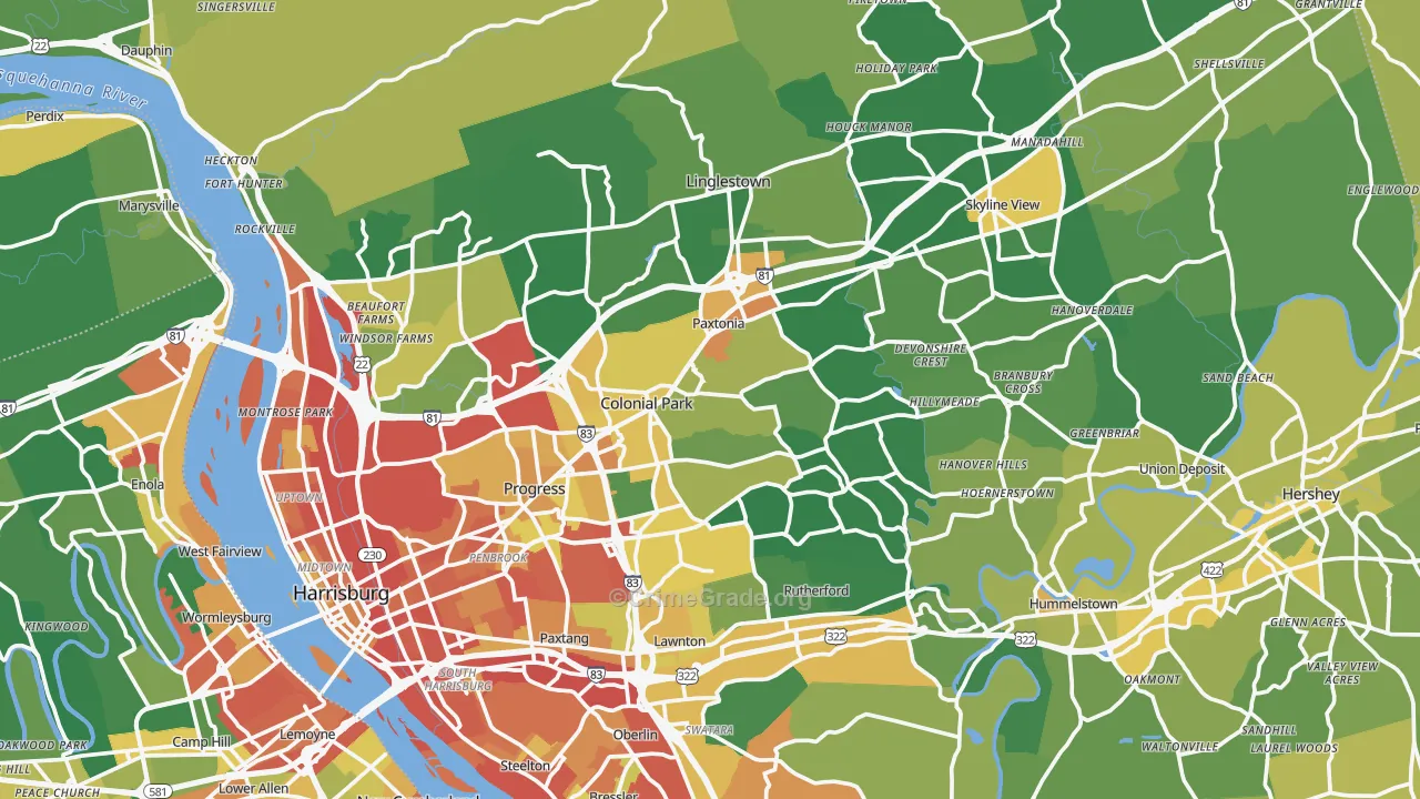 Dauphin County, PA Map of Burglary Rates