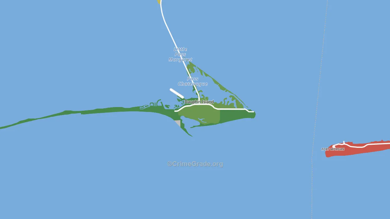 Dauphin Island, AL Map of Burglary Rates