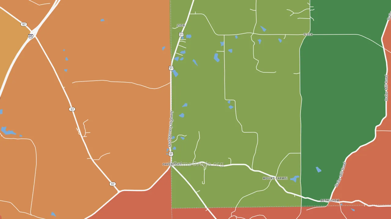 Davenport, AL Map of Burglary Rates