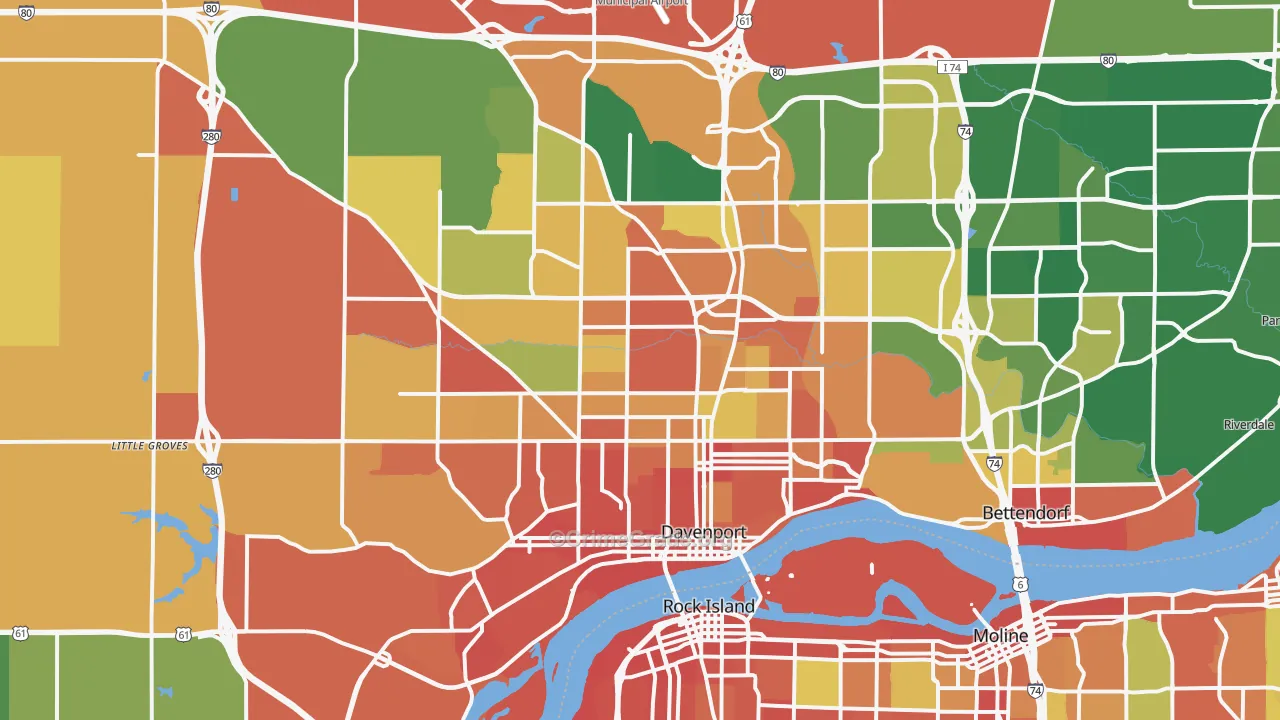 Davenport, IA Map of Burglary Rates