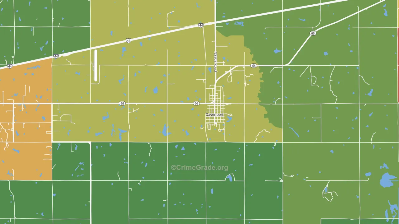 Davenport, OK Map of Burglary Rates