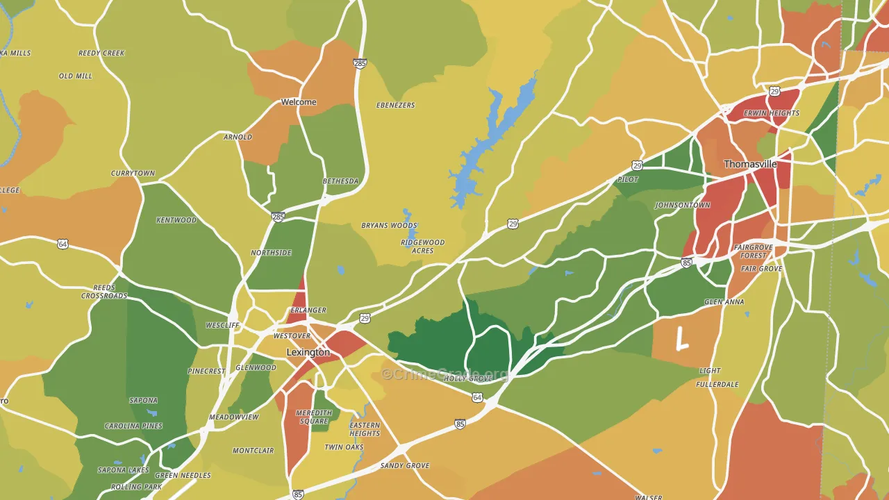 Davidson County, NC Map of Burglary Rates