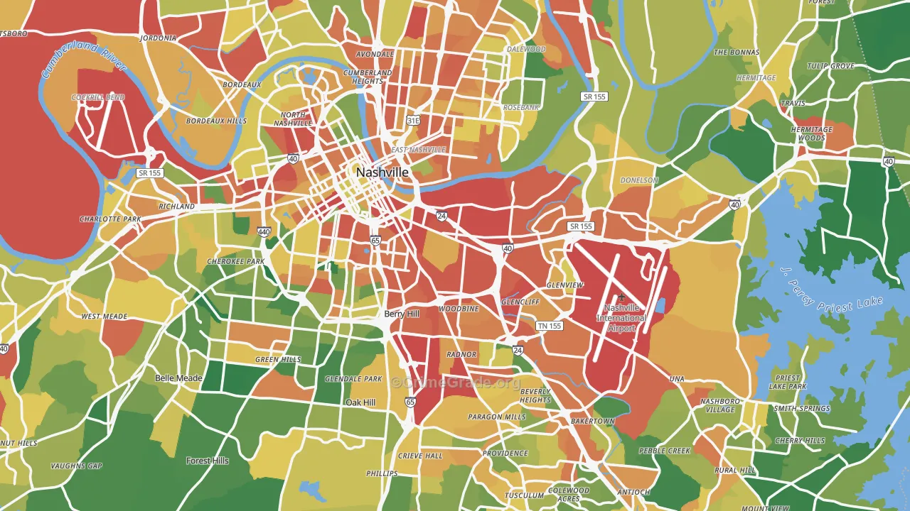 Davidson County, TN Map of Burglary Rates